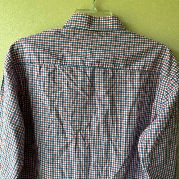 Bugatchi Uomo Plaid Button Down Flip Cuff Micro Check Red White Blue 15 1/2 Med - Picture 5 of 10